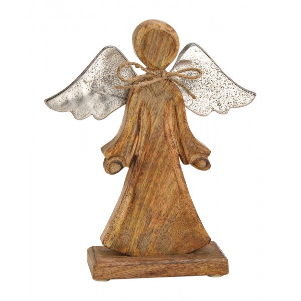 Dřevěný anděl Mango s kovovými křídly 25x21x6 cm