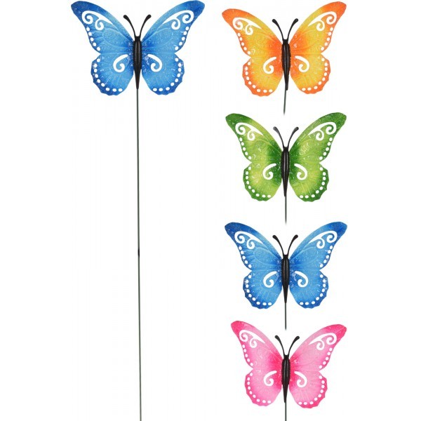 Plastový motýl zápich 69 cm, mix barev, balení 4 ks