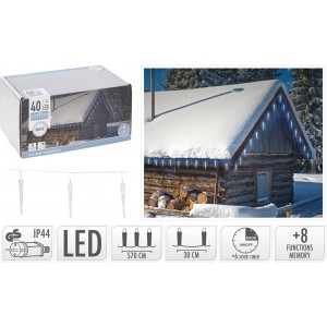 LED osvětlení - 20x rampouch, 40 LED, 570 cm, studená bílá