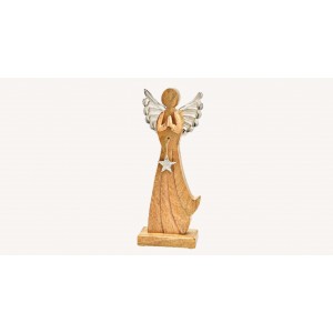 Dřevěný anděl Mango se srdíčkem 32x12x6 cm
