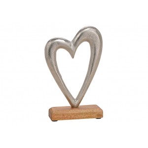 Kovové srdce na dřevěném podstavci 21x14x5 cm