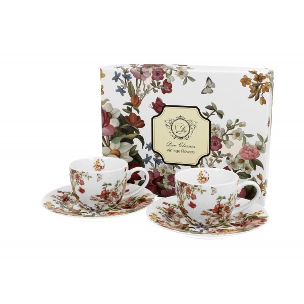 Porcelánový hrnek espresso Vintage Flower White 90 ml, sada 2 ks v dárkovém boxu