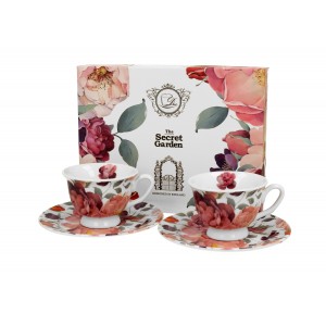 Porcelánový hrnek s pošálkem Spring roses white 100 ml, 2 ks v dárkové krabičce