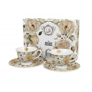 Porcelánový hrnek s podšálkem English Roses WHITE 100 ml, 2 ks v krabičce