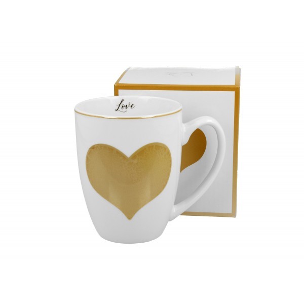 Porcelánový hrnek Gold Heart 360 ml v dárkové krabičce